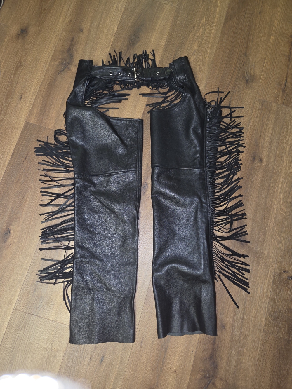 Black Fringe Leather Chaps - Women SzM